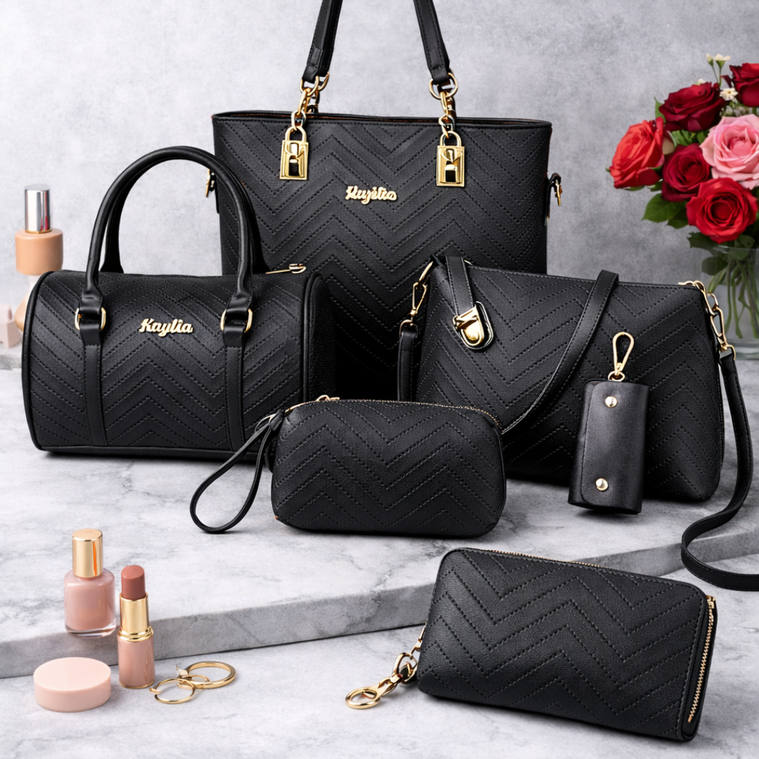 Amanda | Classic 6-Piece PU Leather Tote & Crossbody Bag Set