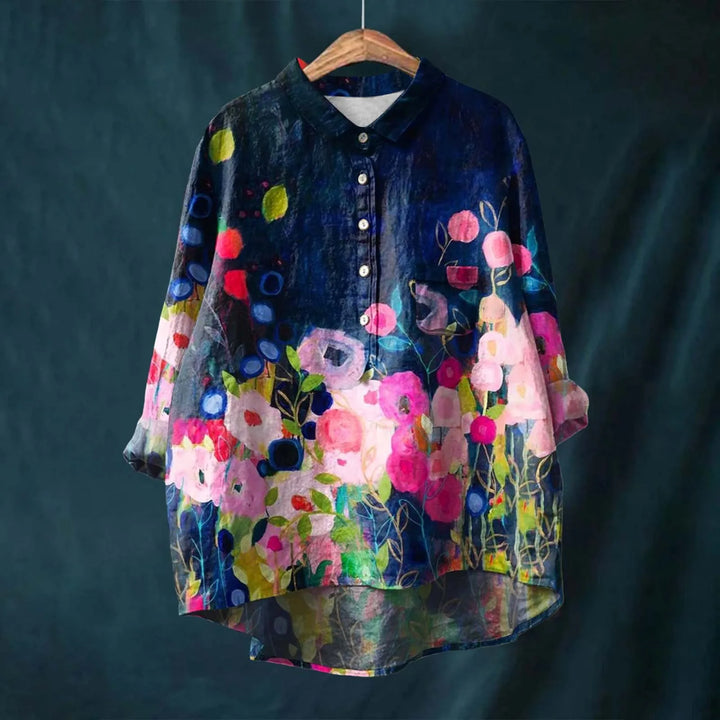 Hannah - Floral Print Cotton Linen Blouse