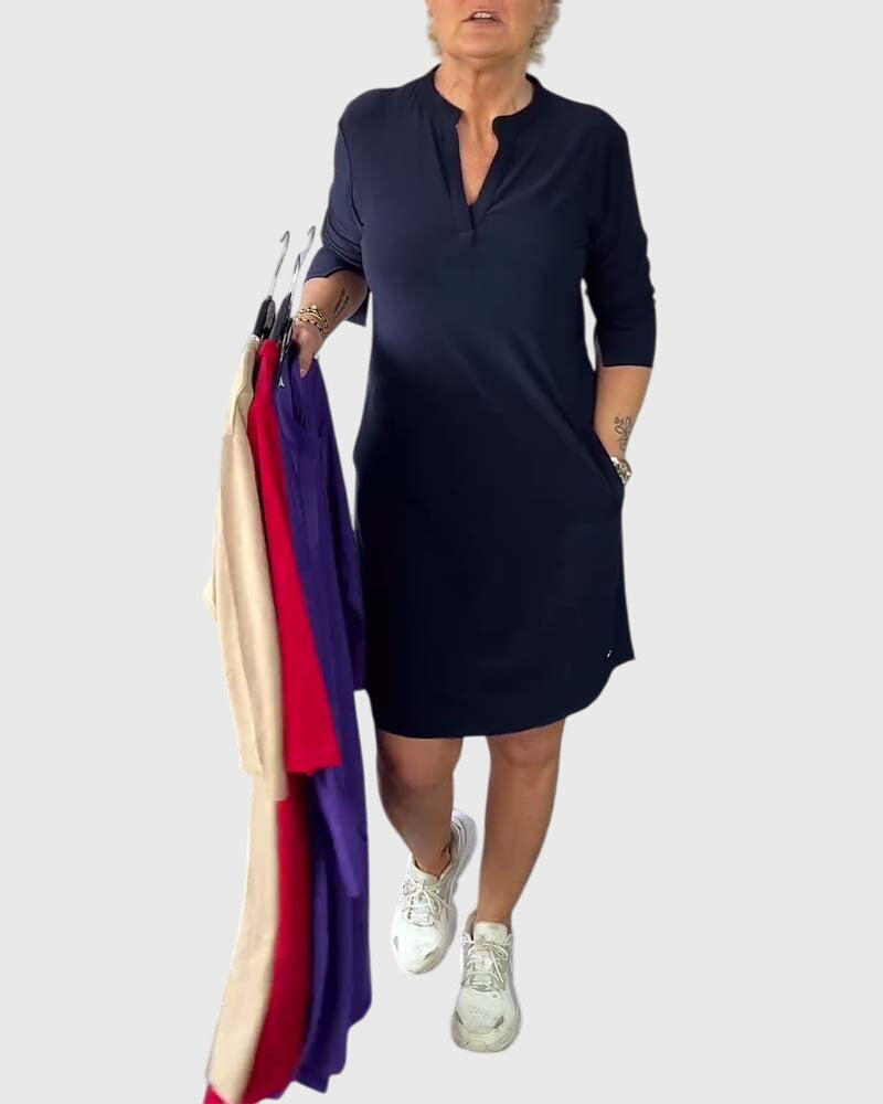 Clara | Solid V-Neck Dress