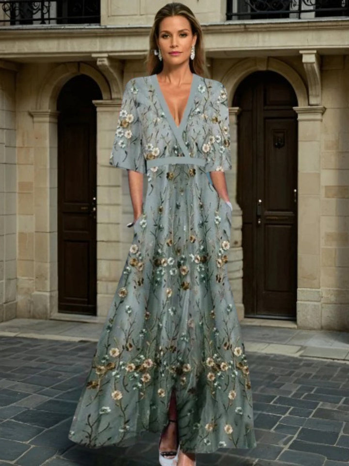 Hazel | Elegant V-Neck Belted Boho Dress