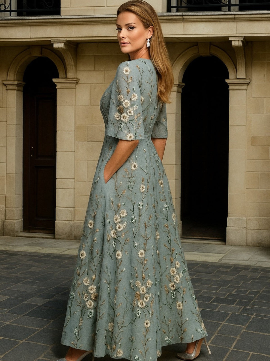 Hazel | Elegant V-Neck Belted Boho Dress